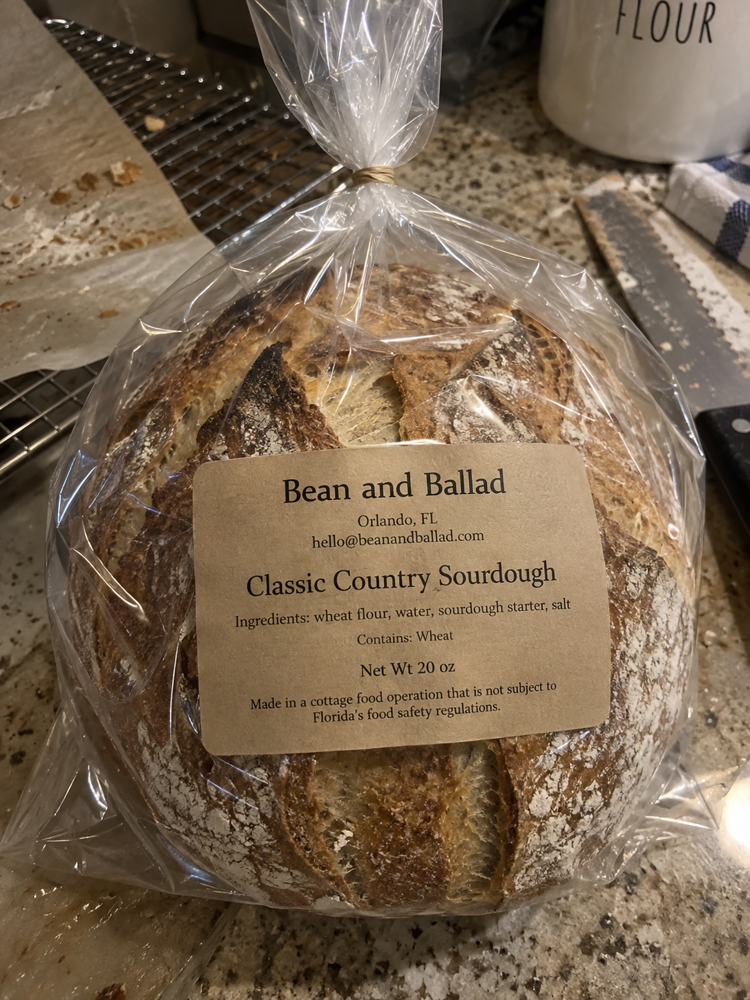 Packaged Classic Country Sourdough with Bean and Ballad label